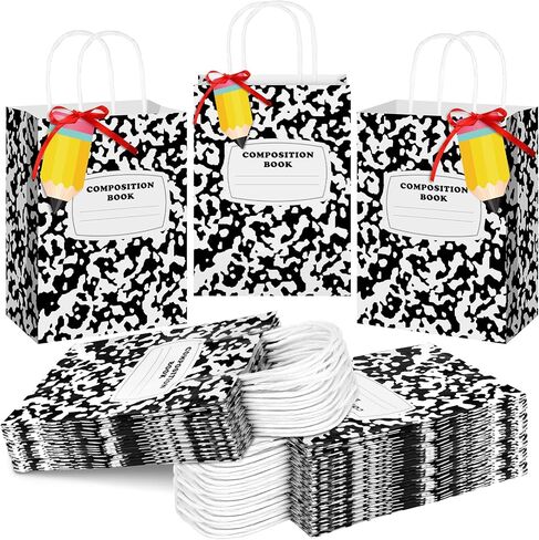 Kolldenn 24 Pcs Back to School Gift Bags with Handles and Pencil Cards Composition Book Teacher Gifts First Day of School Treat Bags for Kindergarten Preschool Welcome Back Party Favors Wrapping in Saudi Arabia