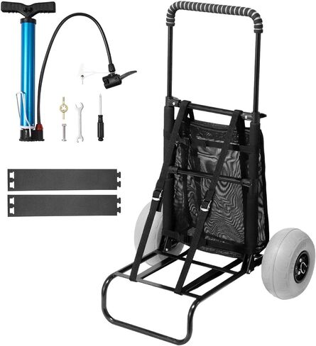 Beach Dolly with 9" Balloon Wheels, 20.1"x14.6" Cargo Deck, 165lb Capacity, Adjustable Handle (27.2-44.9"), Foldable Steel Cart for Sand & Grass in Kuwait