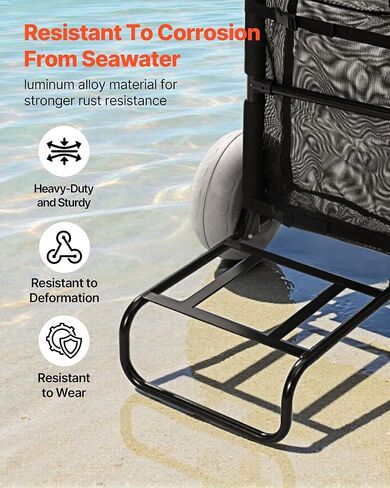 Beach Dolly with 9" Balloon Wheels, 20.1"x14.6" Cargo Deck, 165lb Capacity, Adjustable Handle (27.2-44.9"), Foldable Steel Cart for Sand & Grass in Kuwait