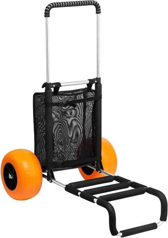 Beach Dolly with 12" Solid Plastic Wheels, 29.9"x15.4" Cargo Deck, 165lb Capacity, Adjustable 27-44.7" Height, Rust-Resistant Aluminum Folding Sand Cart for Beach, Camping, Fishing in Kuwait
