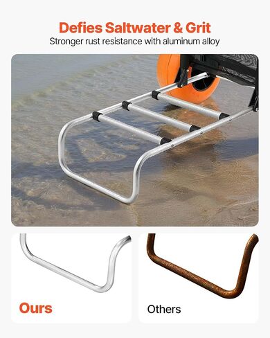 Beach Dolly with 12" Solid Plastic Wheels, 29.9"x15.4" Cargo Deck, 165lb Capacity, Adjustable 27-44.7" Height, Rust-Resistant Aluminum Folding Sand Cart for Beach, Camping, Fishing in Kuwait