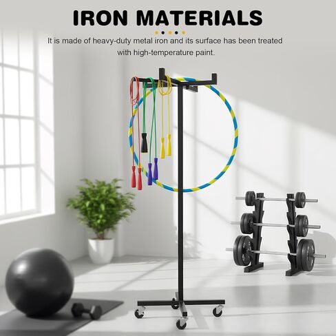 4 Wheeler Hula Ring Trolley High 120CM/46.8in Metal Mobile Jump Rope Tree Rack Sports Hoop Ring Stand Up Holders Freestanding Storage Cart for Gym in Kuwait