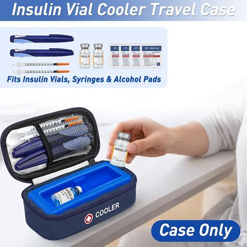 حالة سفر قارورة الأنسولين تبرد TSA برودة سفر دواء مع لبنة جليدية قابلة لإعادة الاستخدام ، تبريد طويل الأمد للقوارير والأقلام in Kuwait
