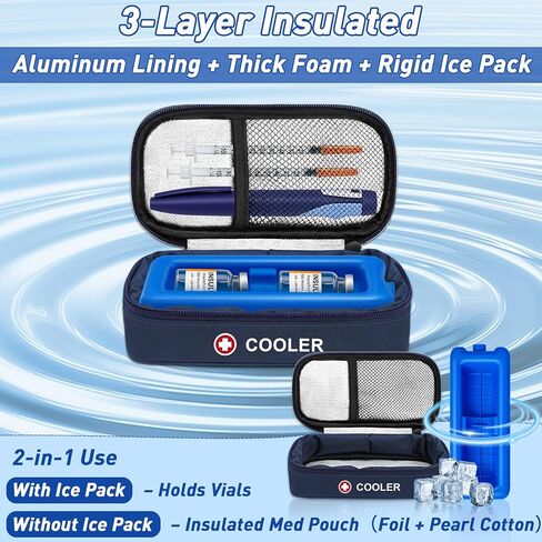 حالة سفر قارورة الأنسولين تبرد TSA برودة سفر دواء مع لبنة جليدية قابلة لإعادة الاستخدام ، تبريد طويل الأمد للقوارير والأقلام in Kuwait