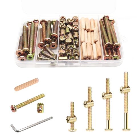 طقم استبدال أدوات براغي سرير الأطفال - 26 مجموعة من مسامير إطار سرير الأطفال، وصواميل الأسطوانات ومجموعة دبابيس الأوتاد الخشبية - M6x16/40/50/60/70/80 مم، صواميل غطاء محرك سداسي الشكل للأسرة والألواح الأمامية والكراسي والأثاث in Kuwait