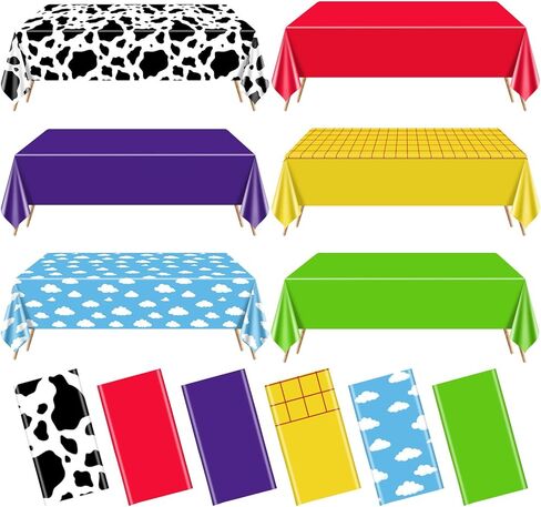 6 Pack Story Tablecloths Mix Color Plastic Table Cover Cow Pattern Printed Check Tablecover Story Birthday Party Supplies for Boy Baby Shower Decorations 87 x 51 inch in Saudi Arabia