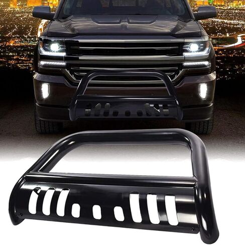 استبدال واقي شبكة المصد الأمامي من Bull Bar لـ Chevy Silveardo 2019-2024، Bull Bar مناسب لـ 2019-2023 GMC Sierra 1500، 3 "Bull Bar Grille من الفولاذ المقاوم للصدأ الكروم مع لوحة انزلاقية in Kuwait