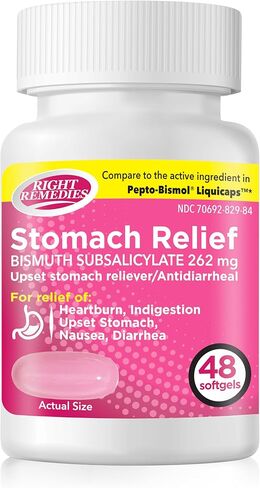 Upset Stomach Relief, Multi-Symptom Relief (48 Softgels), Bismuth Subsalicylate 262mg, Compare to the Active Ingredient in PEPTO-BISMOL® Liquidcaps in Kuwait