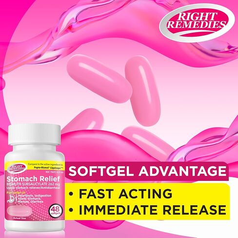 Upset Stomach Relief, Multi-Symptom Relief (48 Softgels), Bismuth Subsalicylate 262mg, Compare to the Active Ingredient in PEPTO-BISMOL® Liquidcaps in Kuwait