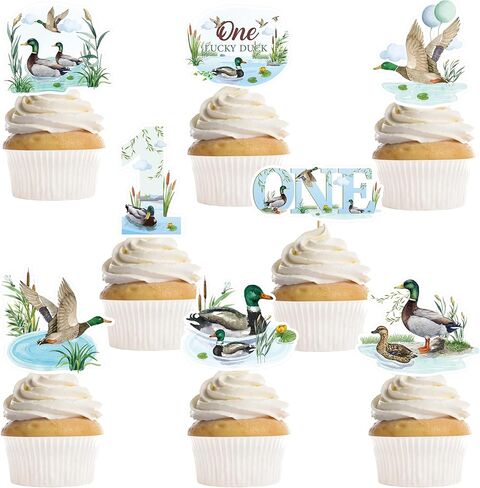 40 PCS Mallard Duck Duck Shower Decorations ، Waterclor Duck Buck تحت عنوان Cupcake Toppers ، استحمام الطفل عن جوازات الحفلات (8 تصاميم) in Kuwait