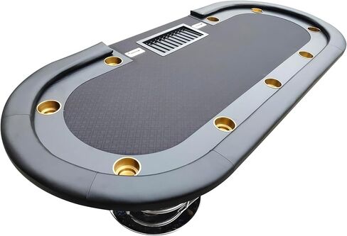 Poker Table for 10 Players Casino Games 96 inches Oval with Black Speed Cloth Racetrack, Metal Chips Tray, 2 Drop Boxes, Cup Holders in Kuwait