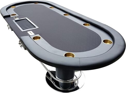 Poker Table for 10 Players Casino Games 96 inches Oval with Black Speed Cloth Racetrack, Metal Chips Tray, 2 Drop Boxes, Cup Holders in Kuwait