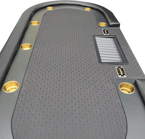 Poker Table for 10 Players Casino Games 96 inches Oval with Black Speed Cloth Racetrack, Metal Chips Tray, 2 Drop Boxes, Cup Holders in Kuwait