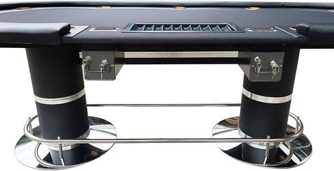 Poker Table for 10 Players Casino Games 96 inches Oval with Black Speed Cloth Racetrack, Metal Chips Tray, 2 Drop Boxes, Cup Holders in Kuwait