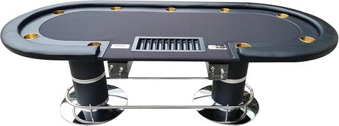 Poker Table for 10 Players Casino Games 96 inches Oval with Black Speed Cloth Racetrack, Metal Chips Tray, 2 Drop Boxes, Cup Holders in Kuwait