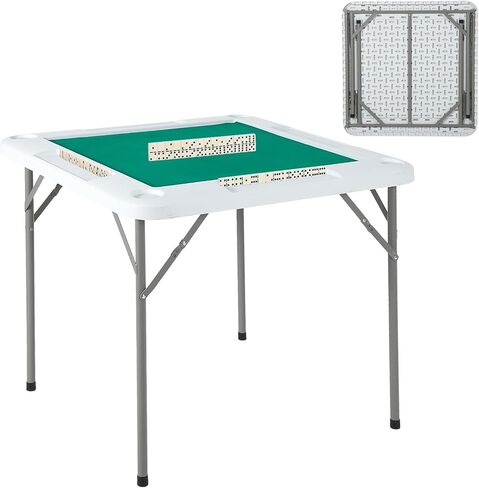 PeakPursuit Mahjong Table 39.4 x 39.4 inch, 4 Player Folding Domino Table with Wear-Resistant Green Tabletop, Portable Square Card Desk with Cup Holders & Chip Trays for Mahjong Poker Puzzles in Saudi Arabia