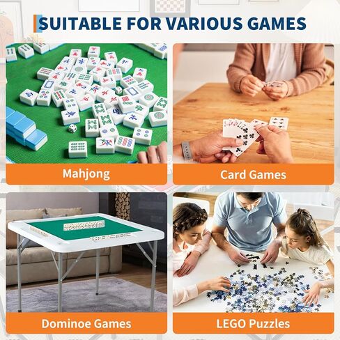 PeakPursuit Mahjong Table 39.4 x 39.4 inch, 4 Player Folding Domino Table with Wear-Resistant Green Tabletop, Portable Square Card Desk with Cup Holders & Chip Trays for Mahjong Poker Puzzles in Saudi Arabia