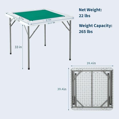 PeakPursuit Mahjong Table 39.4 x 39.4 inch, 4 Player Folding Domino Table with Wear-Resistant Green Tabletop, Portable Square Card Desk with Cup Holders & Chip Trays for Mahjong Poker Puzzles in Saudi Arabia