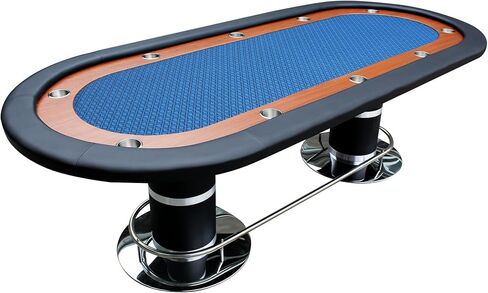 Poker Table for 10 Players Casino Style Games 96 inches with Speed Cloth Racetrack Playing Surface Pedestal Base, Blue in Kuwait