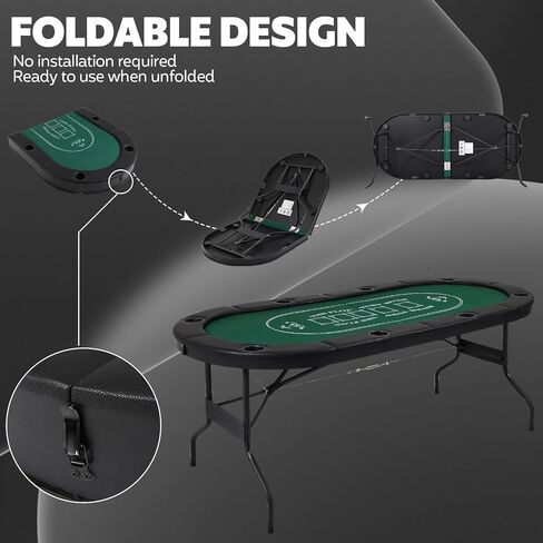 Poker Table Foldable, 72 Inch 8 Player Folding Poker Table, Portable Game Table with Cup Holders, Texas Holdem Poker Tables, Green in Kuwait