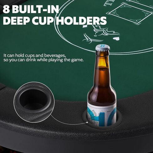 Poker Table Foldable, 72 Inch 8 Player Folding Poker Table, Portable Game Table with Cup Holders, Texas Holdem Poker Tables, Green in Kuwait