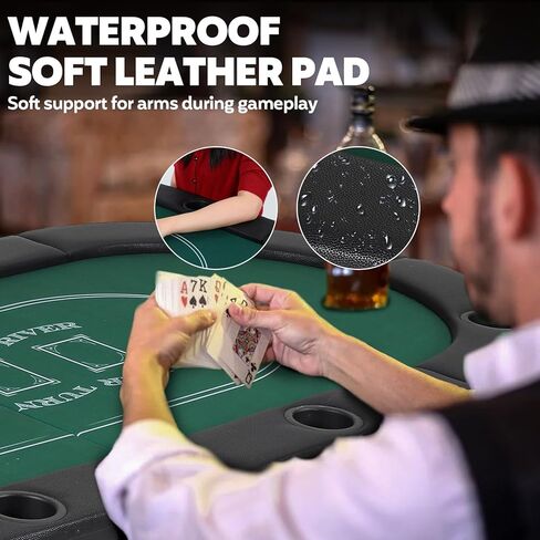 Poker Table Foldable, 72 Inch 8 Player Folding Poker Table, Portable Game Table with Cup Holders, Texas Holdem Poker Tables, Green in Kuwait