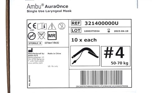 أقنعة AMBU AURAONCE LARYNGEAL، مقاس 4، للكبار، أصفر، سيليكون PVC، 321400000U (علبة مكونة من 10) in Kuwait