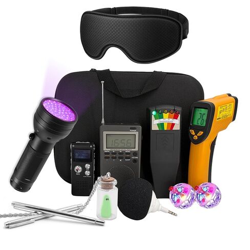 12 in 1 Ghost Hunting Equipment kit,Complete Paranormal Investigation Set with Ghost Box,Temperature Gun,emf Meter,EVP Recorder,uv Flashlight,dowsing rods,cat Balls,Speaker and Blindfold in Kuwait
