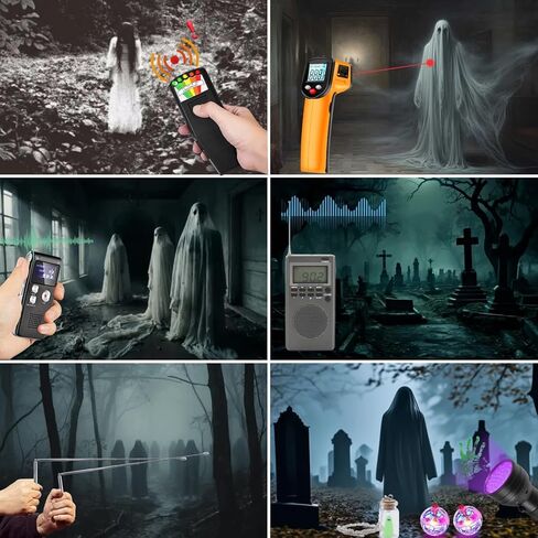 12 in 1 Ghost Hunting Equipment kit,Complete Paranormal Investigation Set with Ghost Box,Temperature Gun,emf Meter,EVP Recorder,uv Flashlight,dowsing rods,cat Balls,Speaker and Blindfold in Kuwait