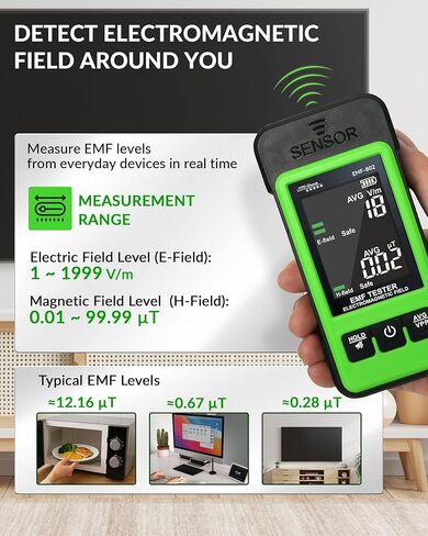 EMF Detector for Home & Office – EMF-802 by VVV-Group | Electric & Magnetic Field Meter with Real-Time Alerts, Avg/Peak Modes, Safety Indicator in Kuwait