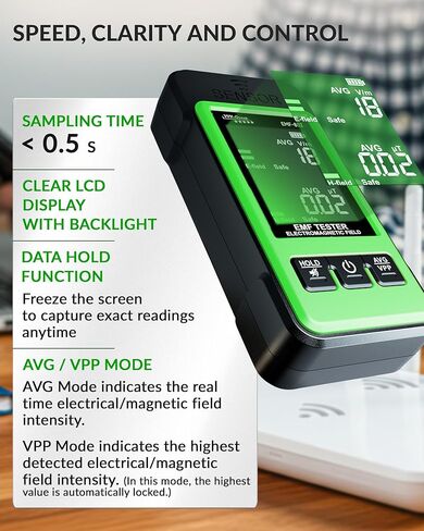 EMF Detector for Home & Office – EMF-802 by VVV-Group | Electric & Magnetic Field Meter with Real-Time Alerts, Avg/Peak Modes, Safety Indicator in Kuwait