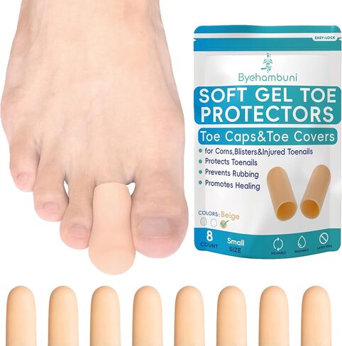 Byehambuni Gel Toe Protectors for Men and Women - 8 Pack Toe Covers - Toe Cap - Toe Sleeves - for Corns, Calluses, Blisters - Protects Toenails, Prevents Rubbing - Beige (Small Size) in Saudi Arabia