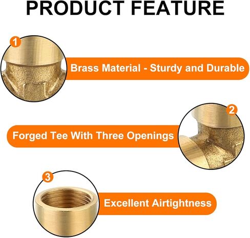 Brass Tee Pipe Fitting, G1/8" x G1/8" x G1/8" 3 Way T-Connector for Gas Transport Connect Pipelines, 2pcs in Saudi Arabia