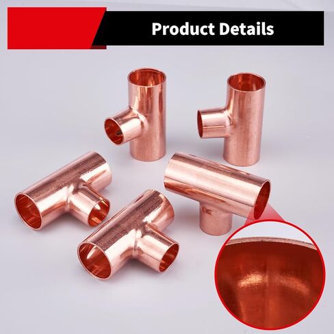 تي شيرت لحام نحاسي للسباكة، 5 قطع 1 × 1 × 3/4 بوصة C x C x C تركيب أنبوب نحاسي عالي التحمل مع وصلة لحام العرق، معتمد من NSF 61 in Kuwait
