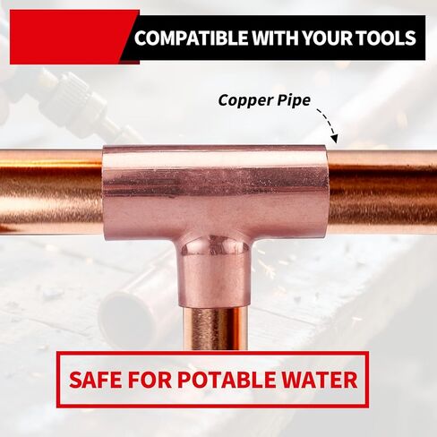 تي شيرت لحام نحاسي للسباكة، 5 قطع 1 × 1 × 3/4 بوصة C x C x C تركيب أنبوب نحاسي عالي التحمل مع وصلة لحام العرق، معتمد من NSF 61 in Kuwait