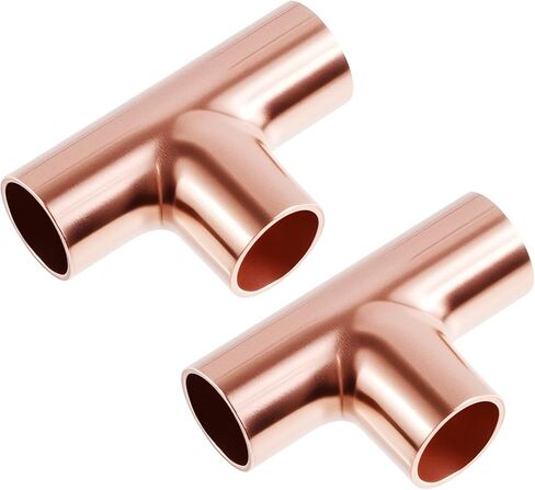 5 Pcs Tee Copper Pipe Fittings, 5/16 Inch Cupreous Coupling Tee Fittings ID 8mm with wall thickness 0.7mm Copper Three Way Pipe for HVAC Cooling Equipmemnt, HVAC Fitting in Saudi Arabia