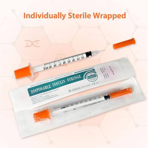 محاقن بإبرة، U-100 1 مل 31G 5/16 بوصة (8 مم) حقنة للاستعمال مرة واحدة، مستلزمات المختبر مغلفة بشكل فردي، عبوة من 30 قطعة in Kuwait