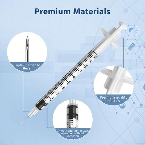 محاقن بإبرة، 1 مل 30 جرام 5/16 بوصة 8 مم، حقنة يمكن التخلص منها، أدوات مختبر U-100، مغلفة بشكل فردي، عبوة من 30 قطعة in Kuwait