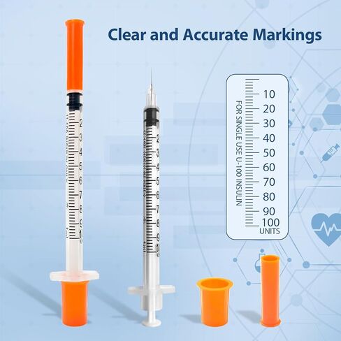 محاقن بإبرة، 1 مل 30 جرام 5/16 بوصة 8 مم، حقنة يمكن التخلص منها، أدوات مختبر U-100، مغلفة بشكل فردي، عبوة من 30 قطعة in Kuwait