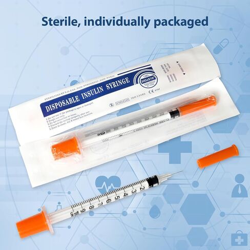 محاقن بإبرة، 1 مل 30 جرام 5/16 بوصة 8 مم، حقنة يمكن التخلص منها، أدوات مختبر U-100، مغلفة بشكل فردي، عبوة من 30 قطعة in Kuwait