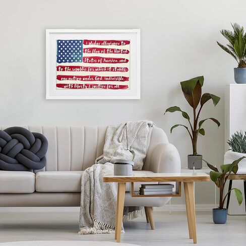 Stupell Industries 'Pledge Of Allegiance Flag Stripes', Framed Print Under Glass, White, 23 x 17 Inches, Easy to Hang and Sturdy, Made in USA, by Sophie 6 in Kuwait