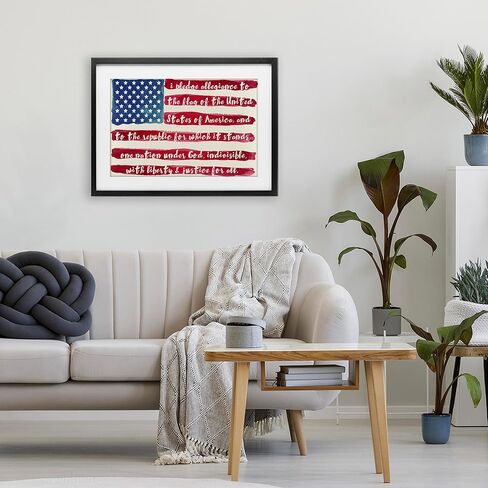 Stupell Industries 'Pledge Of Allegiance Flag Stripes', Framed Print Under Glass, Black, 23 x 17 Inches, Easy to Hang and Sturdy, Made in USA, by Sophie 6 in Kuwait