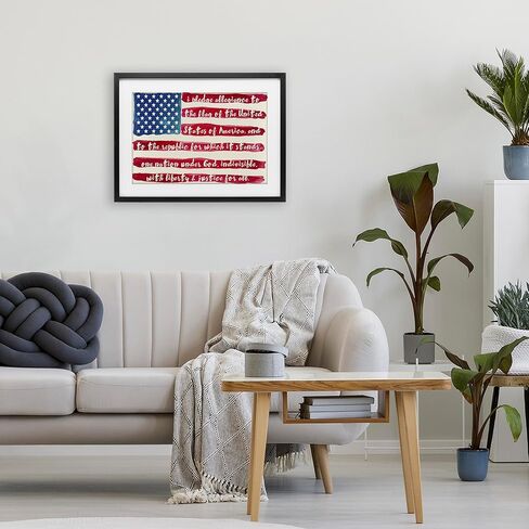 Stupell Industries 'Pledge Of Allegiance Flag Stripes', Framed Print Under Glass, Black, 20 x 14 Inches, Easy to Hang and Sturdy, Made in USA, by Sophie 6 in Kuwait