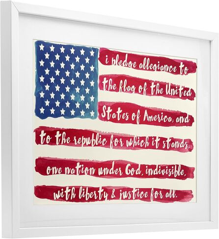 Stupell Industries 'Pledge Of Allegiance Flag Stripes', Framed Print Under Glass, White, 20 x 14 Inches, Easy to Hang and Sturdy, Made in USA, by Sophie 6 in Kuwait