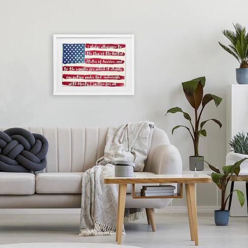 Stupell Industries 'Pledge Of Allegiance Flag Stripes', Framed Print Under Glass, White, 20 x 14 Inches, Easy to Hang and Sturdy, Made in USA, by Sophie 6 in Kuwait