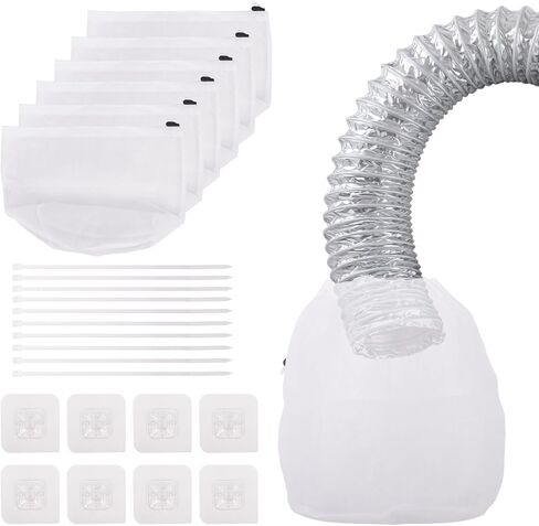 Klmnop 6 Pack Dryer Vent Lint Catcher Bags, Reusable Lint Catcher for Ventless Dryer Hose, Dust & Lint Filter Bag for Indoor/Outdoor Use(White) in Saudi Arabia