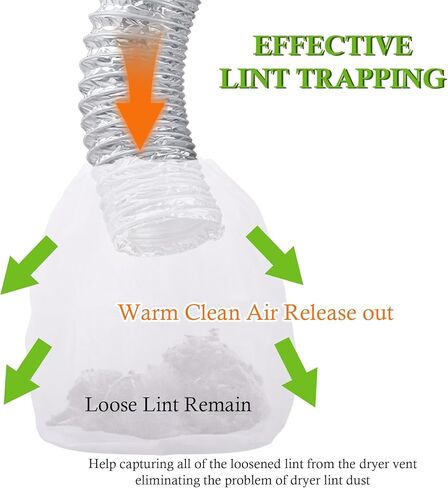 Klmnop 6 Pack Dryer Vent Lint Catcher Bags, Reusable Lint Catcher for Ventless Dryer Hose, Dust & Lint Filter Bag for Indoor/Outdoor Use(White) in Saudi Arabia
