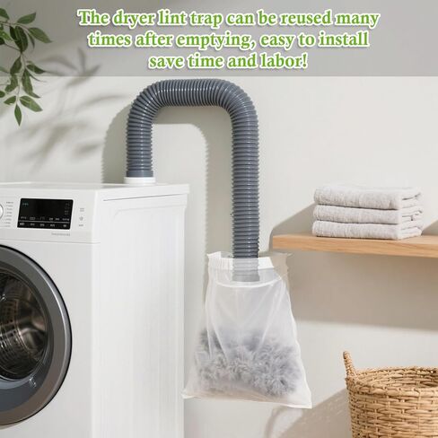 Klmnop 6 Pack Dryer Vent Lint Catcher Bags, Reusable Lint Catcher for Ventless Dryer Hose, Dust & Lint Filter Bag for Indoor/Outdoor Use(White) in Saudi Arabia