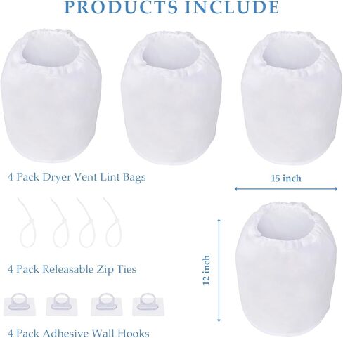 4 Pack Dryer Vent Lint Catcher Bags, Lint Trap Catcher for Dryer Vent, Indoor Outdoor Dryer Lint Catcher Trap and Filter, Dust Catching for Ventless Dryer Vent to Capturing Lint and Dust in Saudi Arabia