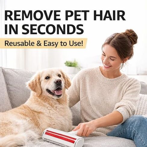 أسطوانة إزالة شعر الحيوانات الأليفة قابلة لإعادة الاستخدام للأثاث والأريكة والسجاد والفراش - أداة إزالة شعر الكلاب والقطط ذاتية التنظيف، بدون شريط لاصق، أسطوانة الوبر قابلة لإعادة الاستخدام in Kuwait